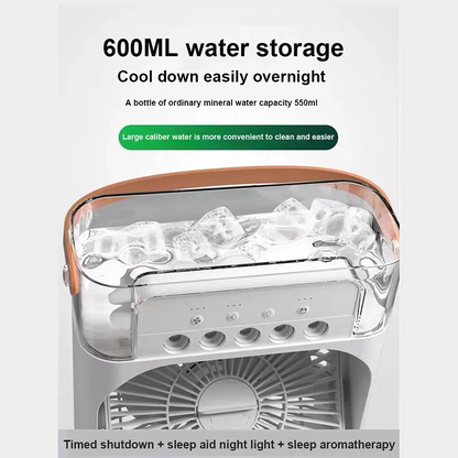 Ventilador Humidificador de Aire con USB, Luces LED Nocturnas y Rociador de Niebla de Agua
